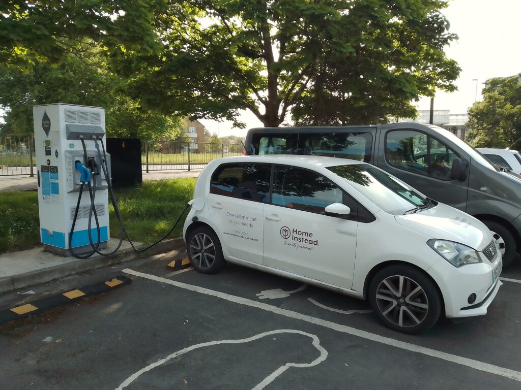 Home Instead Seat Mii electric car at Tidworth Road carpark public charging point (20220521 175243 431c).jpg